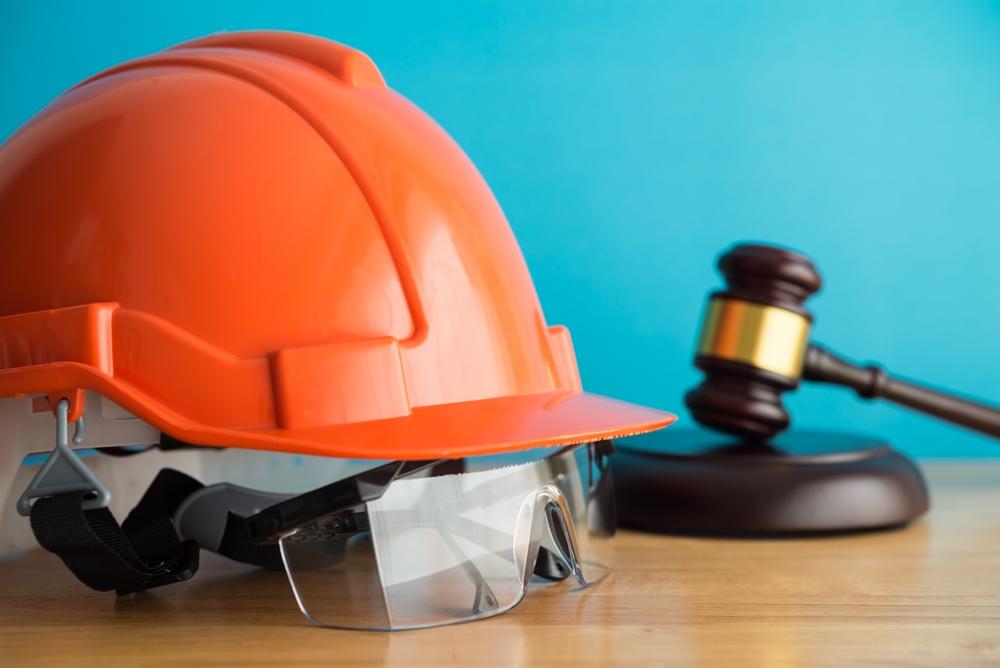 Hammer,Judge,Gavel,With,Construction,Hat,Helmet,,Worker,Safety,Glasses